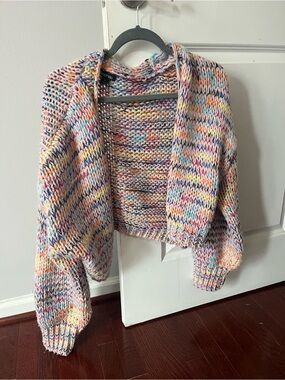 Boohoo Multicolor Speckled Chunky Knit Open-Front Cardigan